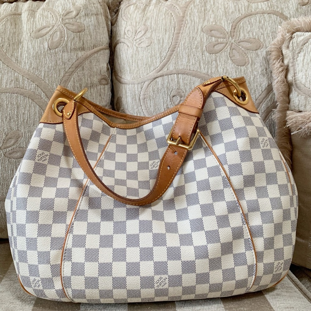 Louis Vuitton damier azur Checkered Shoulder Bag with Tan Accents - Picture 3 of 13